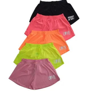 O Mais Confortável Kit Feminino de Verão com 2 Shorts Canelado - Preto / Verde  Florescente