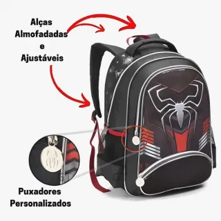 Grande Mochila Infantil Masculina Spider-Aranha Dark 2023 Escolar Resistente - PEQUENA
