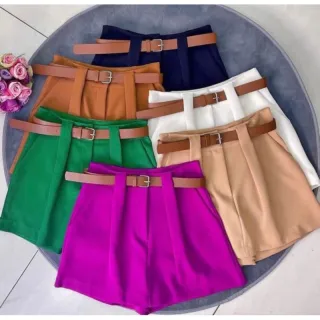 Novidade moda verão: Shorts alfaiataria feminino saia - Bege Escuro