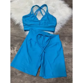 Top com Alça Dupla + Conjunto Fitness Short Com Cordão - 2