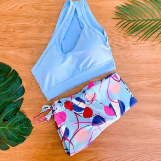 Conjunto Fitness Feminino Estampado - Cropped Top com Bojo e Short de Cordinha Regulagem - Estampa 2