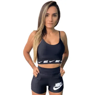 Conjunto Fitness Feminino Top Com Bojo e Short Bolso, Suplex com Ótima Elasticidade - Conjunto Branco