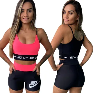 Conjunto Fitness Feminino Top Com Bojo e Short Bolso, Suplex com Ótima Elasticidade - Conjunto Branco