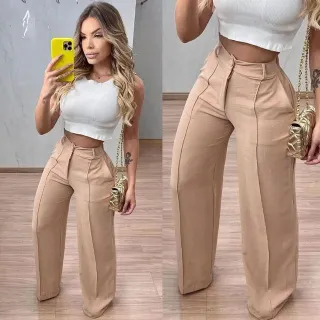 Pantalona Duna com Botão e Zíper - Cores Variadas - Branco