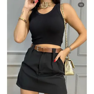 Short de Cintura Alta com Cinto - Saia Social Alfaiataria - Verde