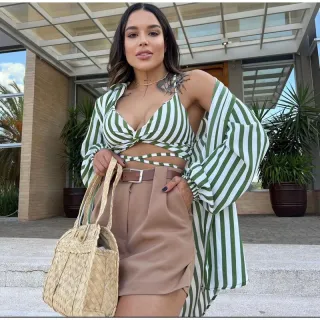 Short de Cintura Alta com Cinto - Saia Social Alfaiataria - Verde