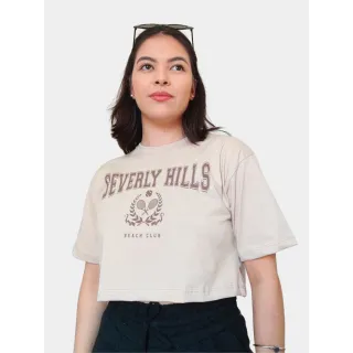 Moda Gringa: Camiseta Cropped em Algodão 100% - MARROM/Gato The Moon