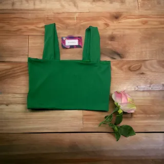 Suplex feminino sem bojo: cropped casual com alça grossa em várias cores lisas e estampadas - Verde Bandeira