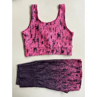 Conjunto Fitness Suplex Feminino - Top e Short 3D - SHORT rosa estampado