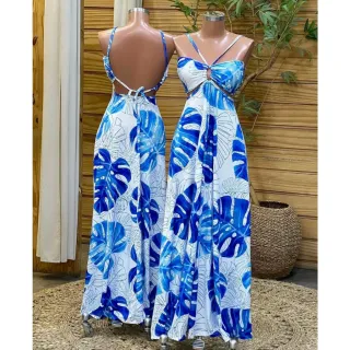 Estampado longo feminino vestido - Inspiração FAR|M 12 c/ bojo