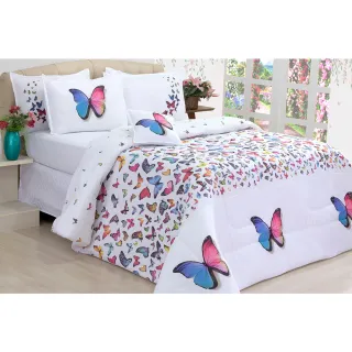 Edredom Luxo Percal Casal Queem Borboletas - Presente Otimo - Único