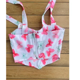 Corset com bojo floral onça amarrar no ombro, colorido e candy colors - 5-bolinha candy