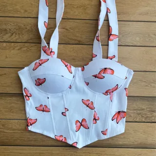 Corset com bojo floral onça amarrar no ombro, colorido e candy colors - 5-bolinha candy