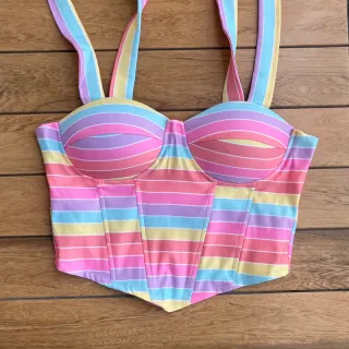 Corset com bojo floral onça amarrar no ombro, colorido e candy colors - 5-bolinha candy