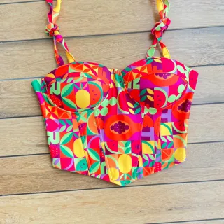 Corset com bojo floral onça amarrar no ombro, colorido e candy colors - 5-bolinha candy