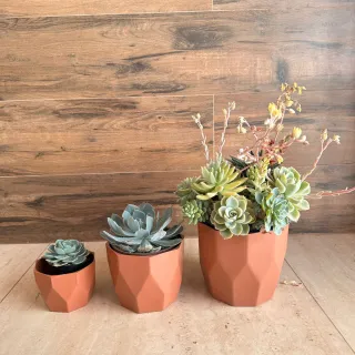 Vasos Decorativos Injetados Kit 3 Cachepôs Facetados Nº2, 3 e 4 - Caramelo