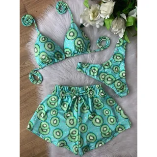 Shorts biquíni 3 em 1 cortininha com kit - Onça