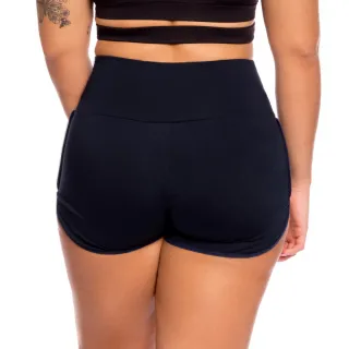 Moda Fitness Feminina Short Azul Cós Alto - GG