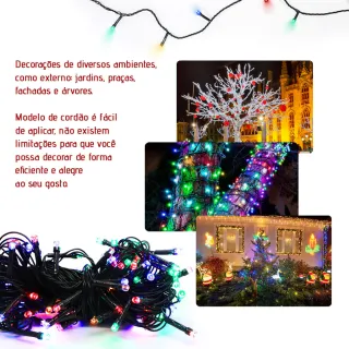 100LED Pisca Natal Colorido Quente Frio Branco 10M - Kit 3 - RGB/220V