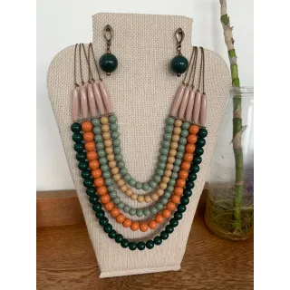 Moda Afro Feminino - Conjunto Triplo Colar Couro e Brincos Vintage Etnico - Mod 4