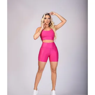 Cropped e Short Fitness - Cintura Alta (Zero Transparência) Conjunto - Verde e Amarelo