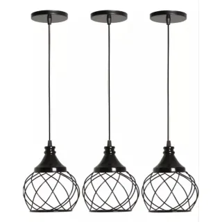 Lustre Industrial Pendente Aramado Esfera - Cabo Preto - Dourado