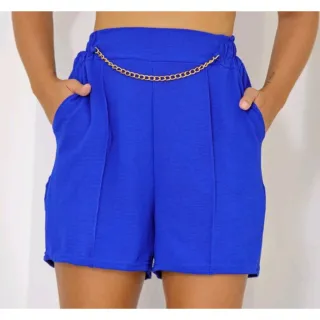 Moda Verão Feminino: Short Alfaitaria Duna com Cintura Alta e Correntinha - Pink