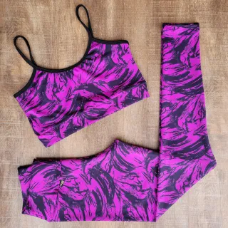 Top Fitness e Calça Legging Conjunto Academia Feminino - Preto