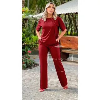 Blusa e Calça Feminina Conjunto 458 - Vermelho Cereja