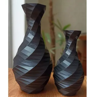 Impressão 3D - Kit com 2 Vasos Decorativos Geométricos - Preto