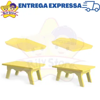 4 Peças Kit Festa: 2 Bandejas Pequenas + 2 Mesinhas Decorativas - Vermelho