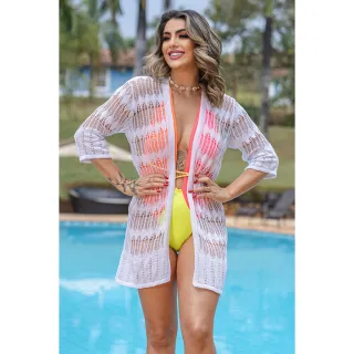 Tricot Aberta Feminina Curta 7/8 para Praia - Preto