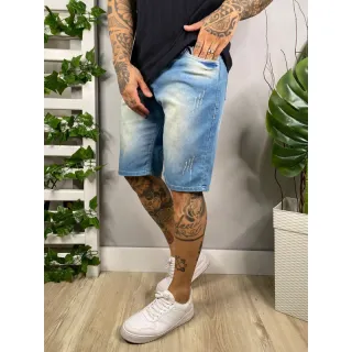Bermuda Masculino Jeans Elastano Lycra 2023 - Lavagem Azul médio