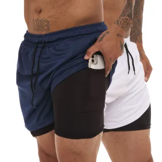 Proteção UV - KIT 2 Shorts Sport Fit Dry Fit Elastano Academia e Treino - 1 Azul 1 Branco