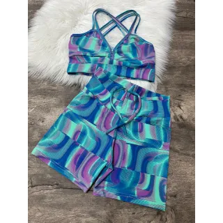 Top com Alça Dupla + Conjunto Fitness Short Com Cordão - 2