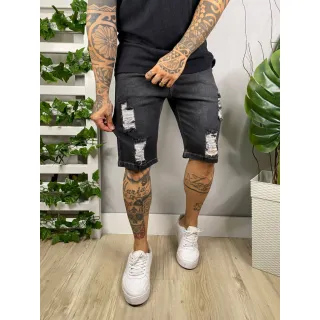 Bermuda Jeans Masculina Slim Premium Rasgada - Kit 3 Peças - kit 2，preto ，escuro