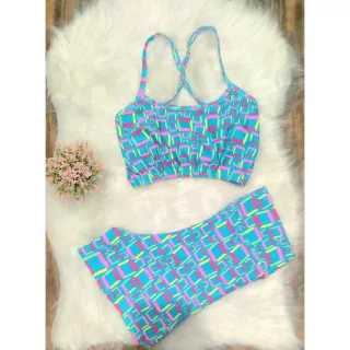 Top e Short Estampado Conjunto Academia Feminino - Pode Escolher a Cor - CJ10