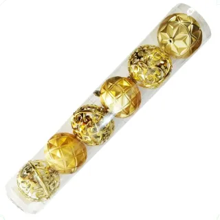 Decoração Árvore Bola Natal Grande Dourada 3D Arabesca Brilhante Fosca 8cm - 6 Unid - Único