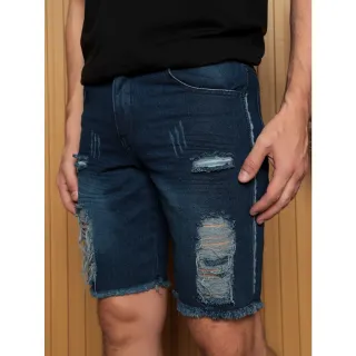 Bermuda Jeans Masculina Rasgada Slim Fit - Shorts Curto - rasgar-meido