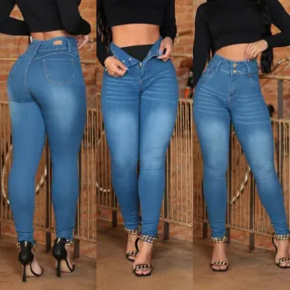 Vários modelos de calça jeans cintura alta com cinta super lipo - do tamanho 36 ao 46 - Preto Sarja
