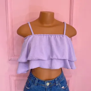 Moda Feminina 2023: Cropped com Camadas de Babados, Alça Gringa - Verde Militar (Air Flow)