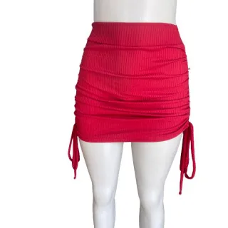 Saia Canelada Feminina Curta com Regulagem Drapeada - Violeta