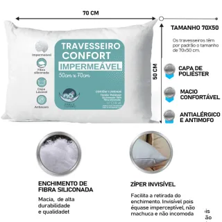 Travesseiros IMPERMEÁVEL 50x70 Kit 2 - Antialérgico Fibra De Silicone - Único