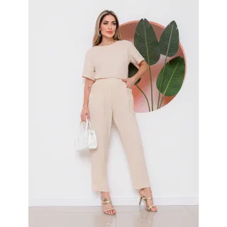 Cropped Manga Curta e Calça Elegante - Conjunto Feminino