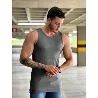 Camiseta listra Longline masculina em malha canelada - AZUL MARINHO MALHA