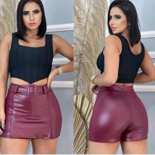 Saia Couro Fake Curta P ao GG - Coutinho - Vinho