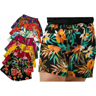 Shorts Feminino Estampado Pacote Com 3, Viscose e Viscolinho, Tamanhos P, M, G - GG