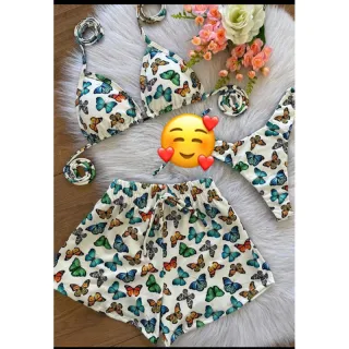 Shorts biquíni 3 em 1 cortininha com kit - Onça