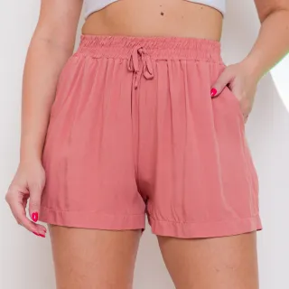 Short Linho Feminino com Bolso para Praia e Academia - Rose
