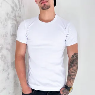 Estilo Americano Slim Camiseta Masculina Algodão Canelada - Cinza